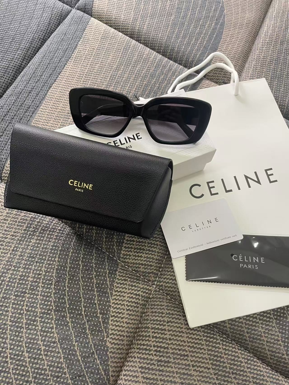 Celine Black Cat-Eye Sunglasses with Black Case